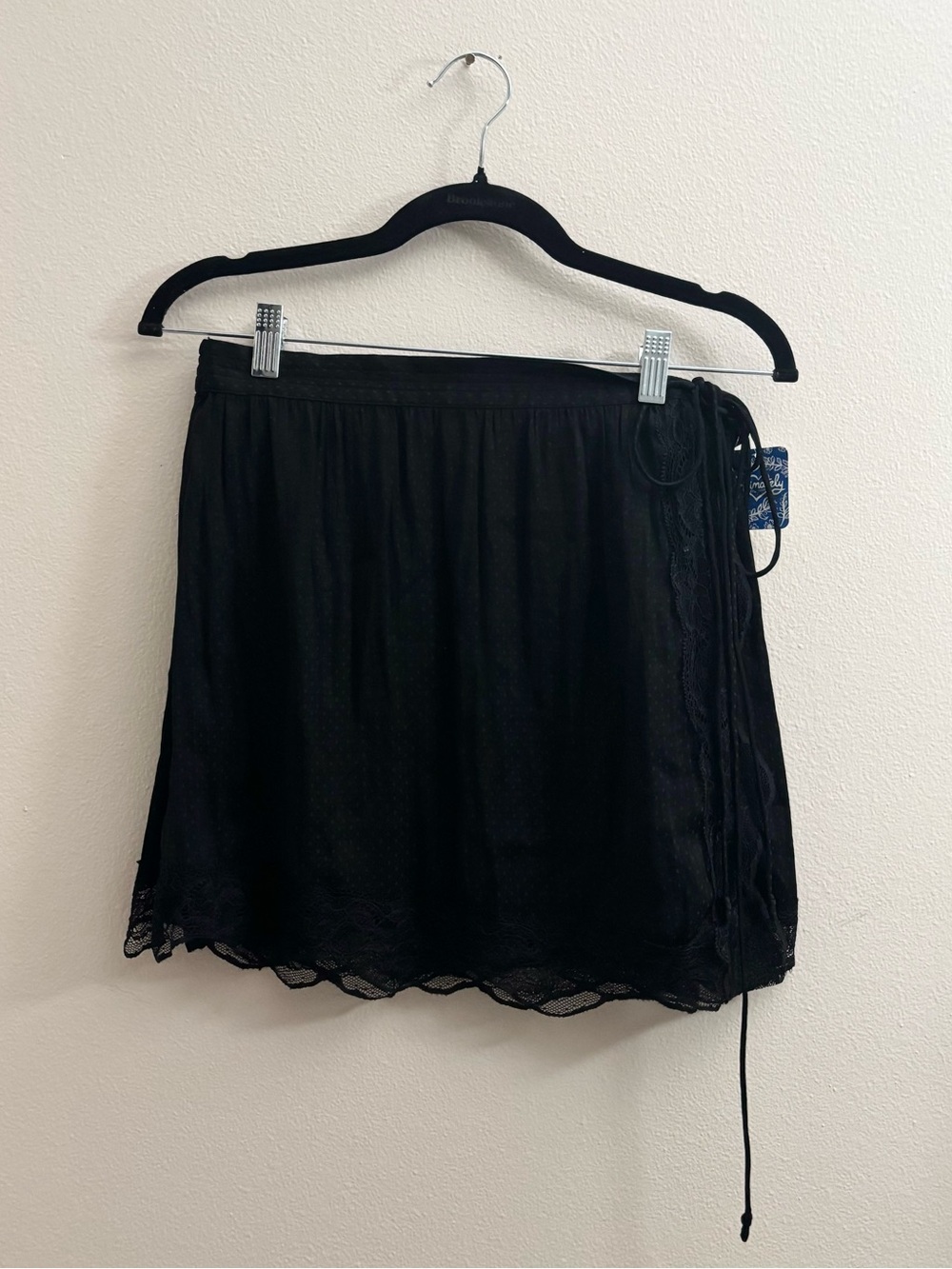 NWT Free People Tied Half Slip Lace Wrap Mini Skirt Black Polka Dot - Picture 9 of 14